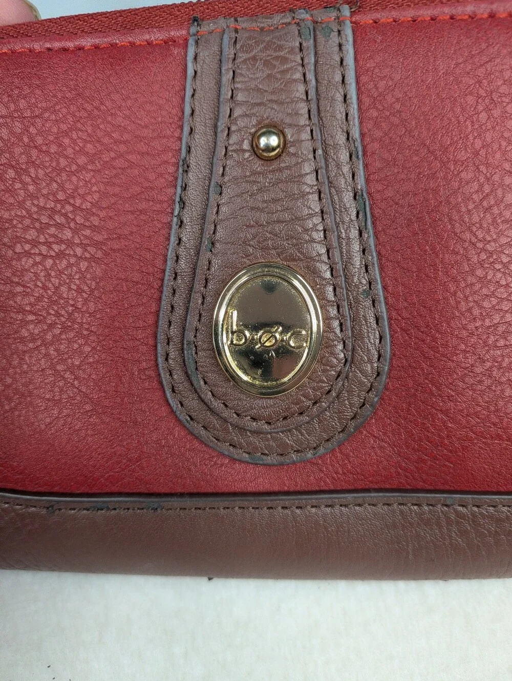 b.ø.c. Born Concept Red & Brown Double Zip-Around Organizer Wallet